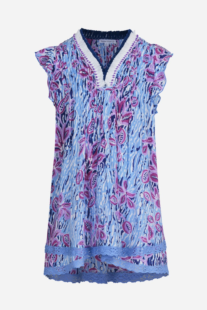 Mini Dress Sasha for girls - Blue Exotic Forest