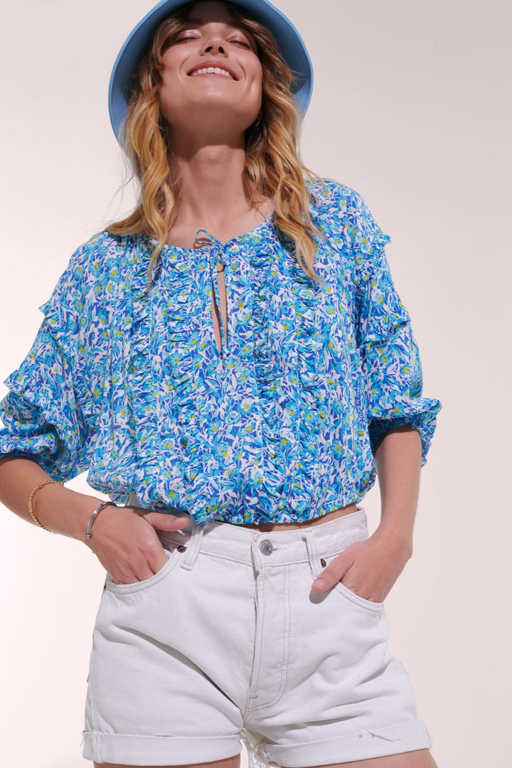 Blouse Amanda - Blue Ocean Flowers