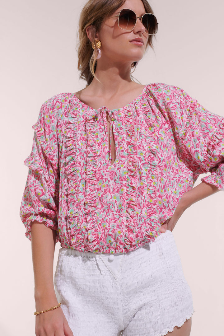 Blouse Amanda - Pink Ocean Flowers