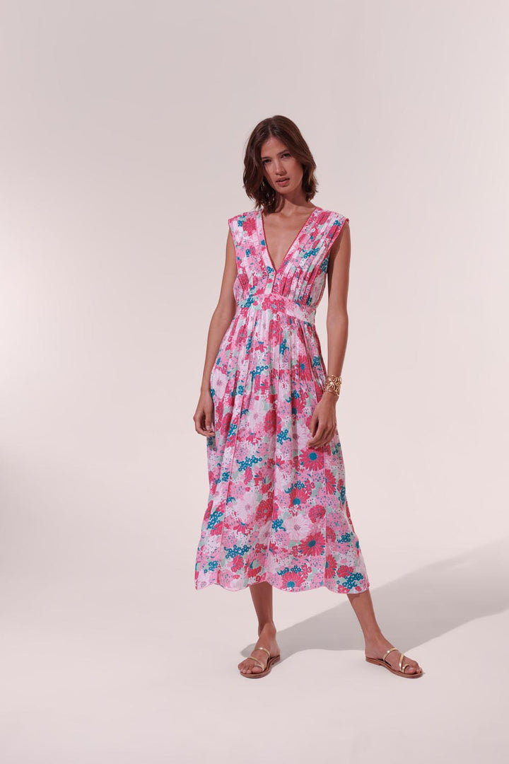 Long Dress Agnes - Pink Flower Mix