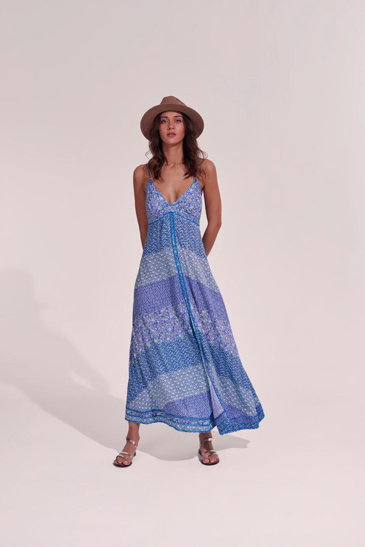 Long Dress Denise - Blue Batik Stripe