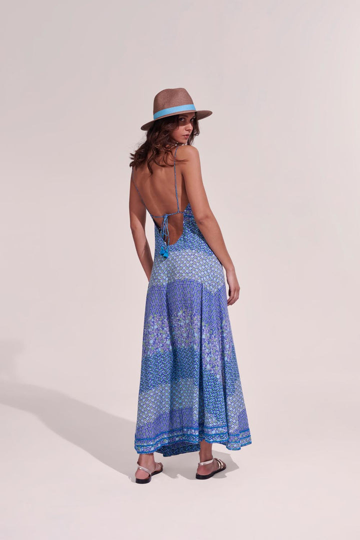 Long Dress Denise - Blue Batik Stripe