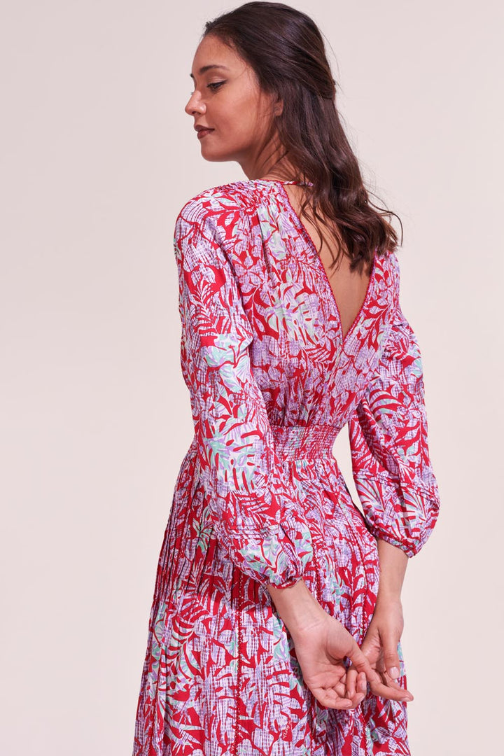 Midi Dress Anabelle - Red Tropical