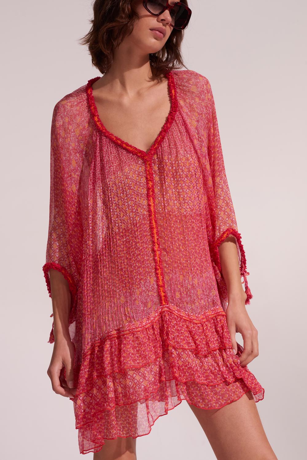 Poncho Nava - Pink Batik Stripe