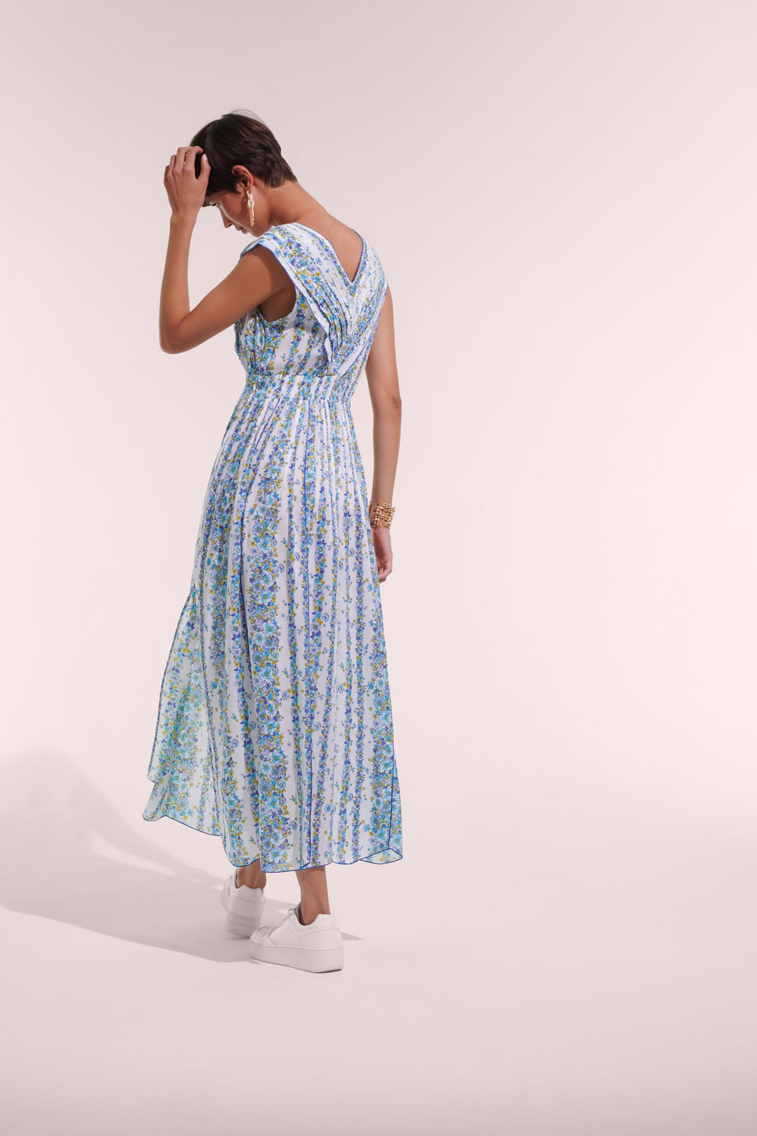 Long Dress Agnes - Blue Waves Flowers