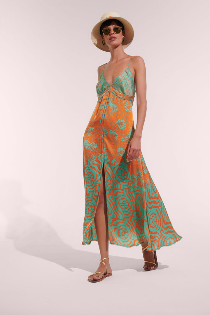 Robe Longue Denise - Orange Daisy