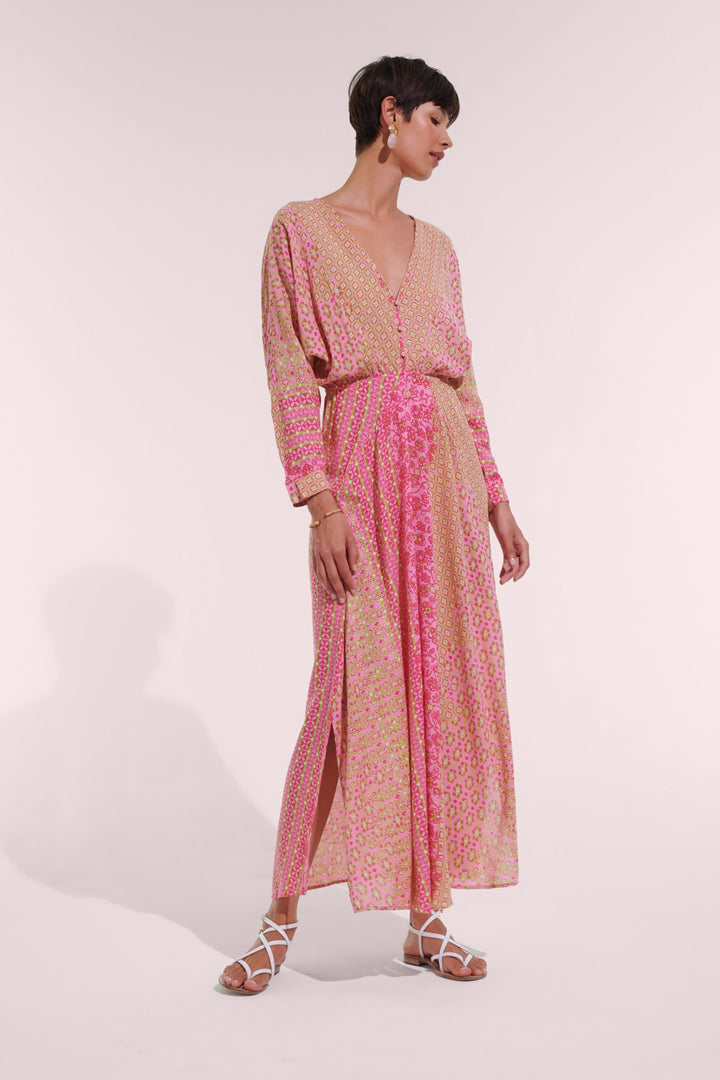 Long Dress Ilona - Pink Verti Batik