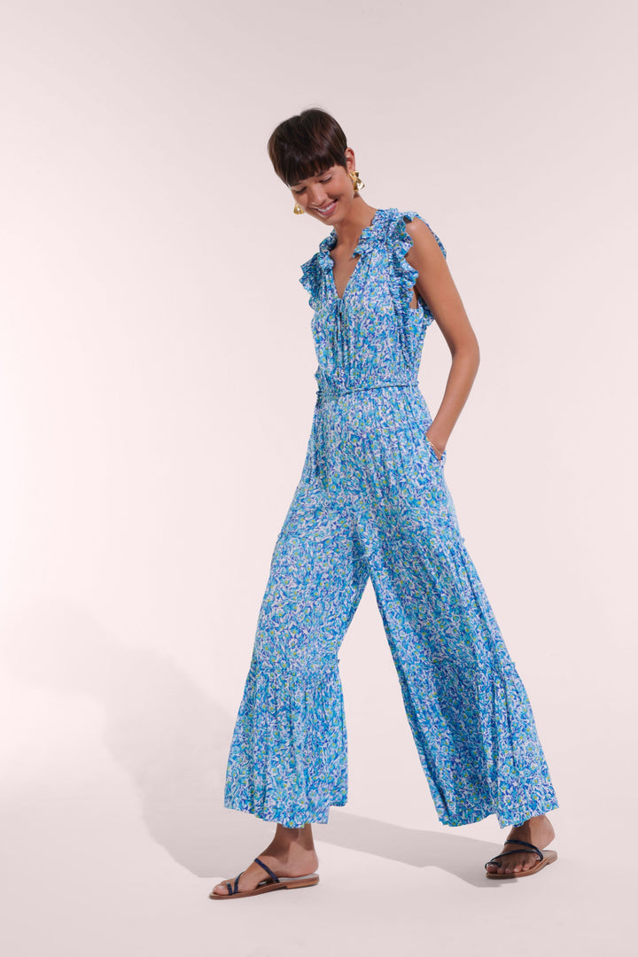 Long Jumpsuit Belene - Blue Ocean Flowers