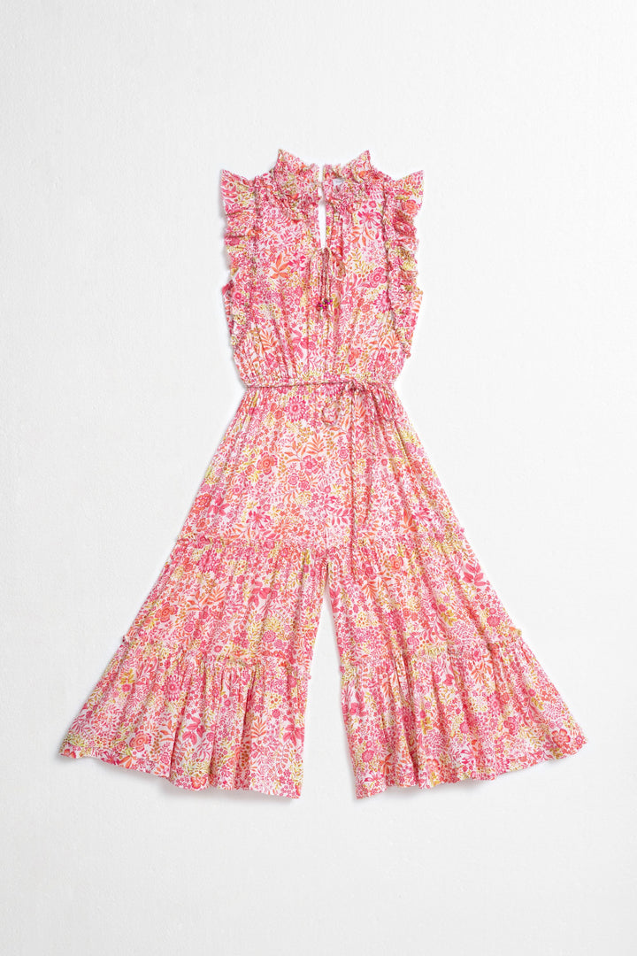 Kids Long Jumpsuit Belene - White Pink Nature