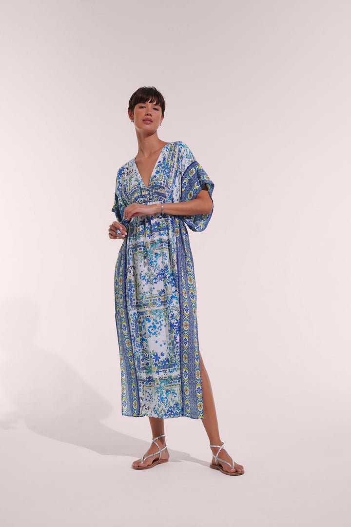 Long Kaftan Amaya - Blue Foulard