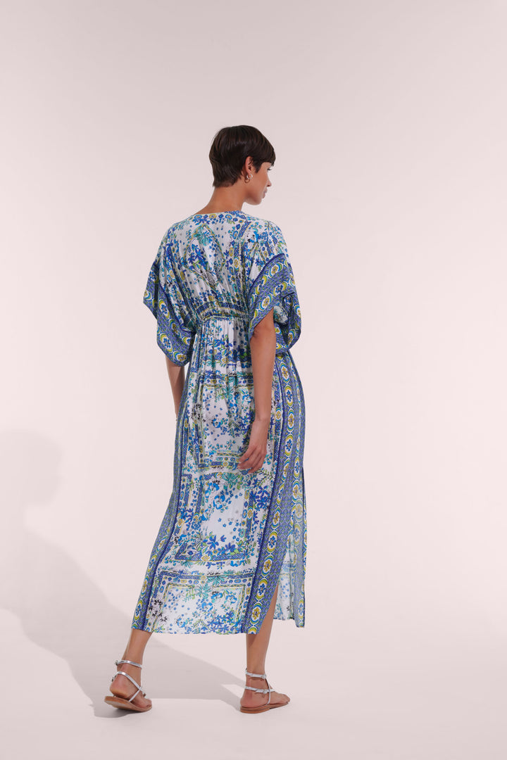 Long Kaftan Amaya - Blue Foulard