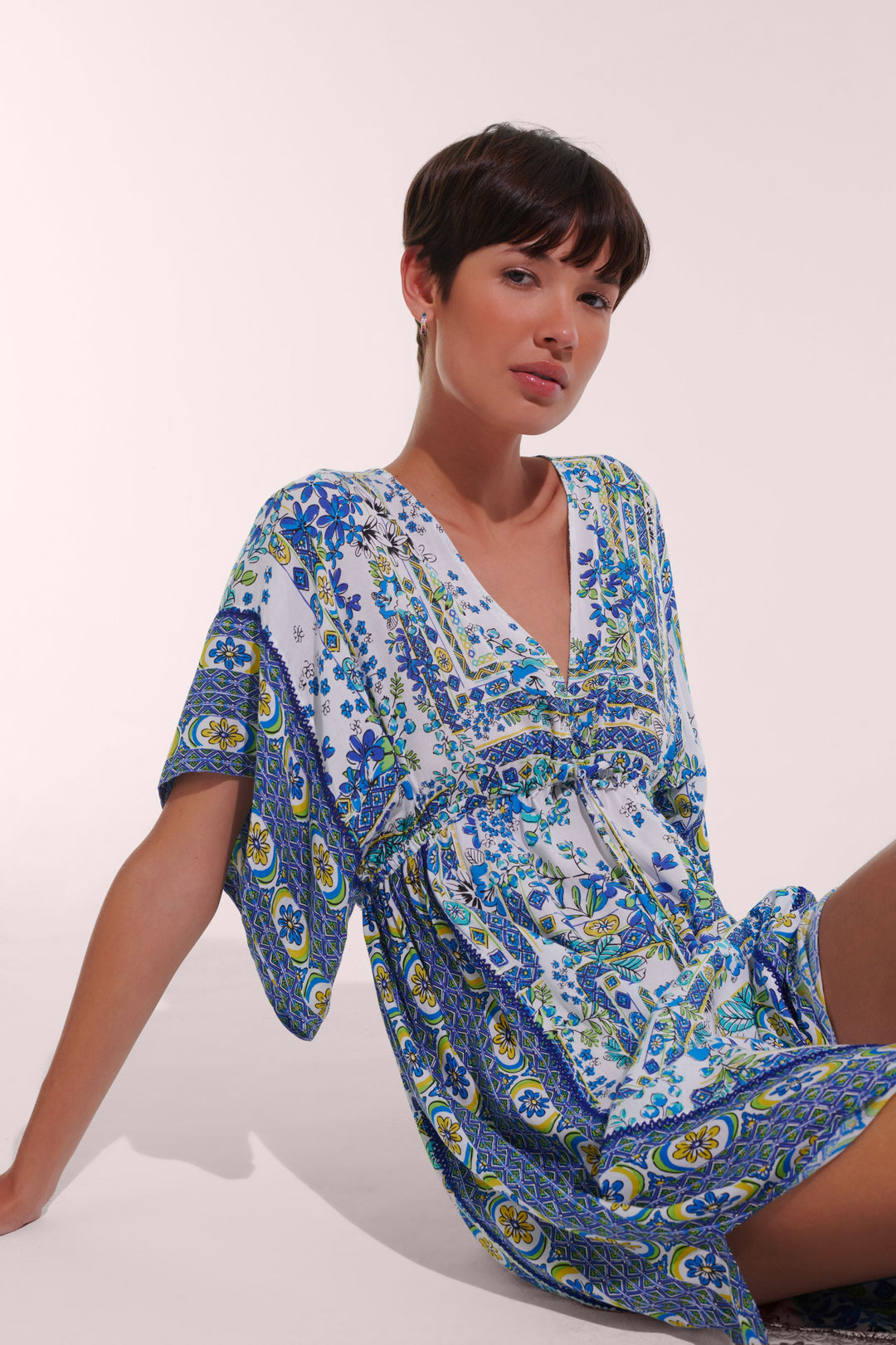 Long Kaftan Amaya - Blue Foulard