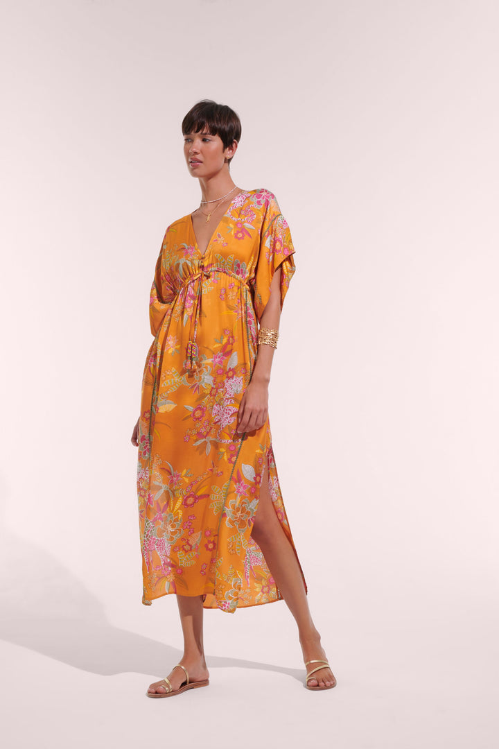 Long Kaftan Amaya - Orange Leo Forest