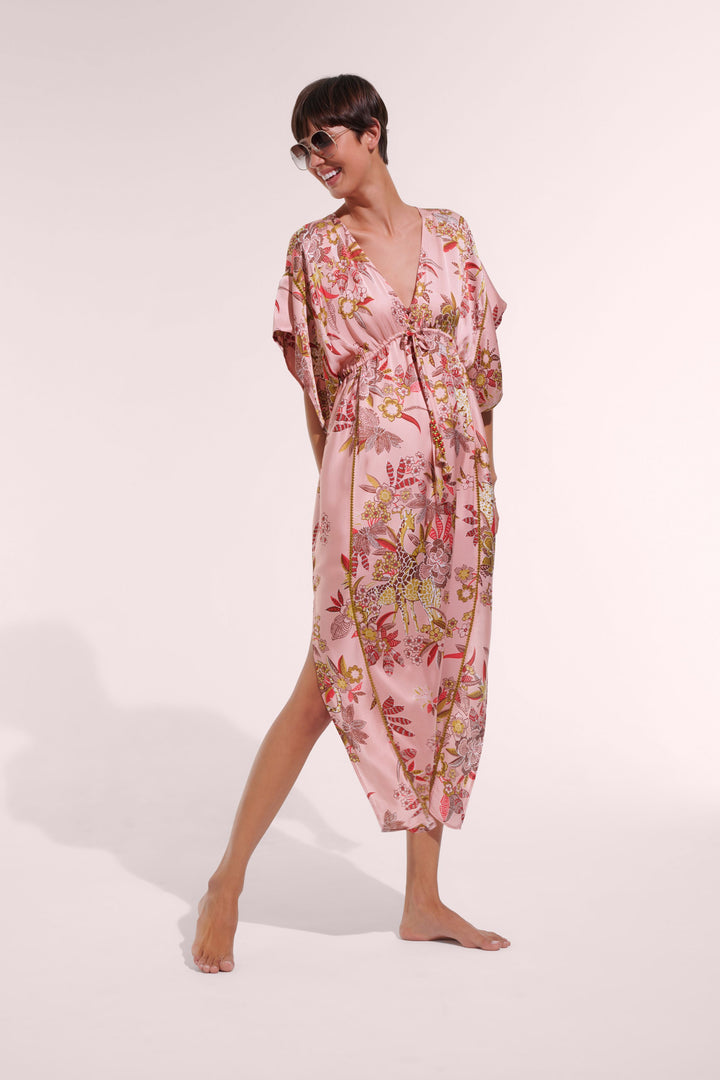 Long Kaftan Amaya - Pink Leo Forest