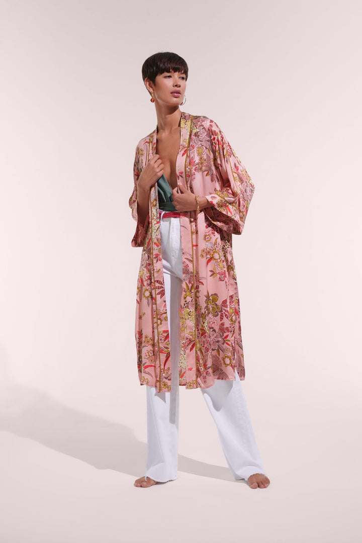 Long Kimono Erica - Pink Leo Forest