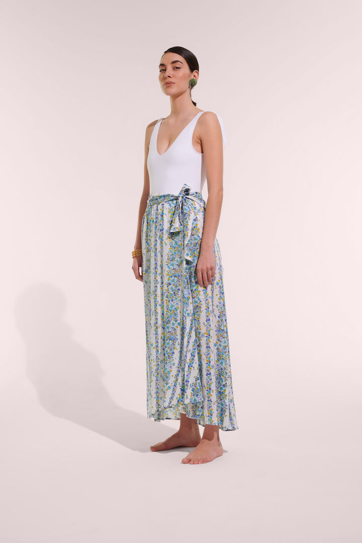 Long Skirt Bilitis - Blue Waves Flowers