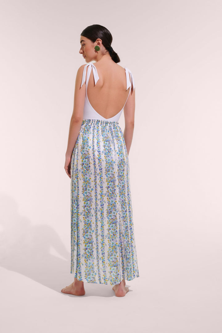 Long Skirt Bilitis - Blue Waves Flowers