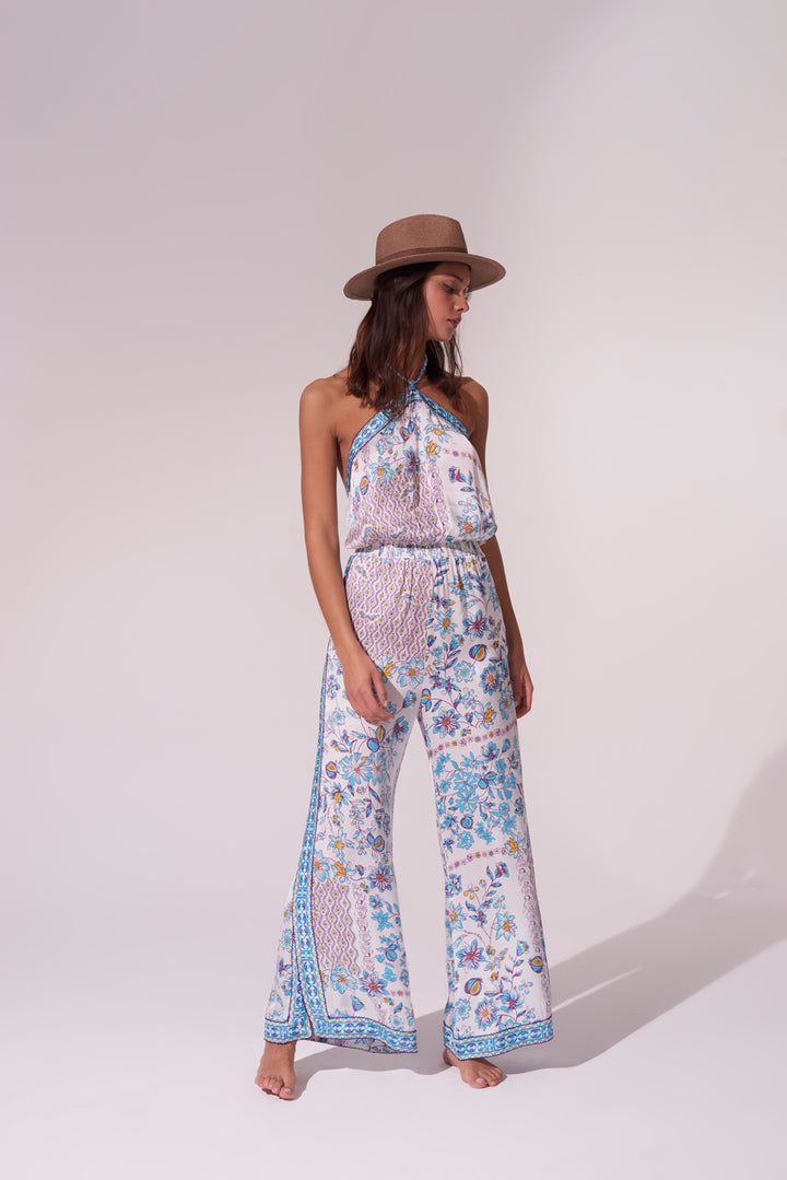 Long Jumpsuit Isabelle - White Blue Botanique