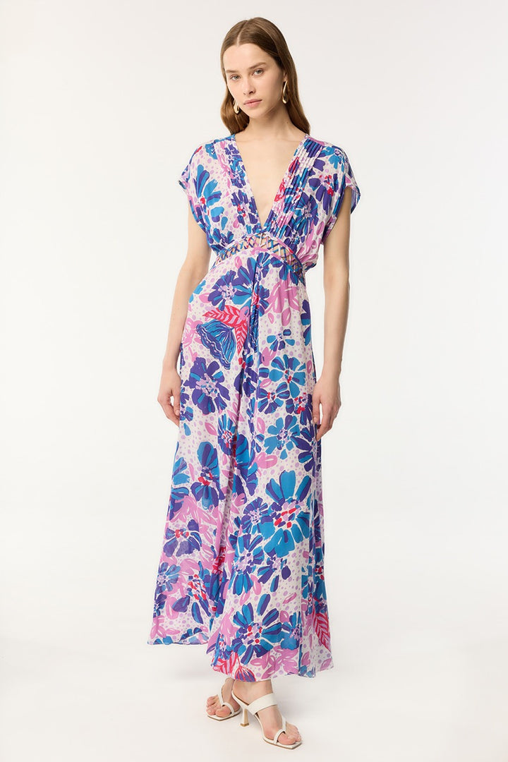 Robe Longue Cecile - Blue Artistic Flower