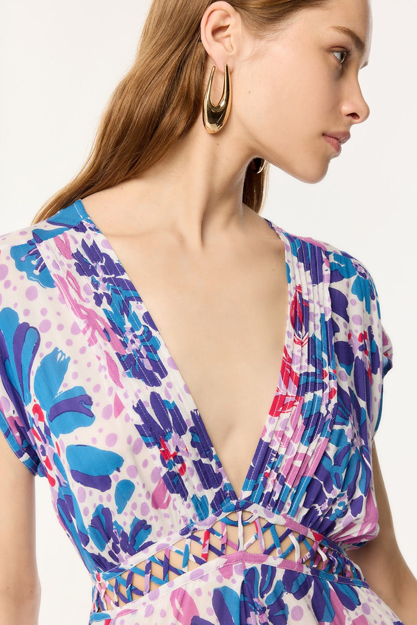 Robe Longue Cecile - Blue Artistic Flower