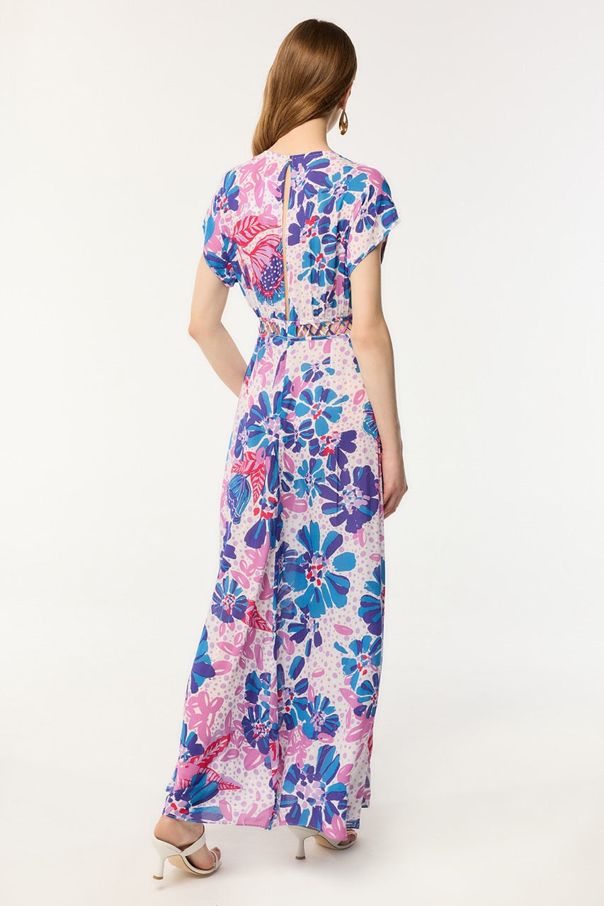 Robe Longue Cecile - Blue Artistic Flower