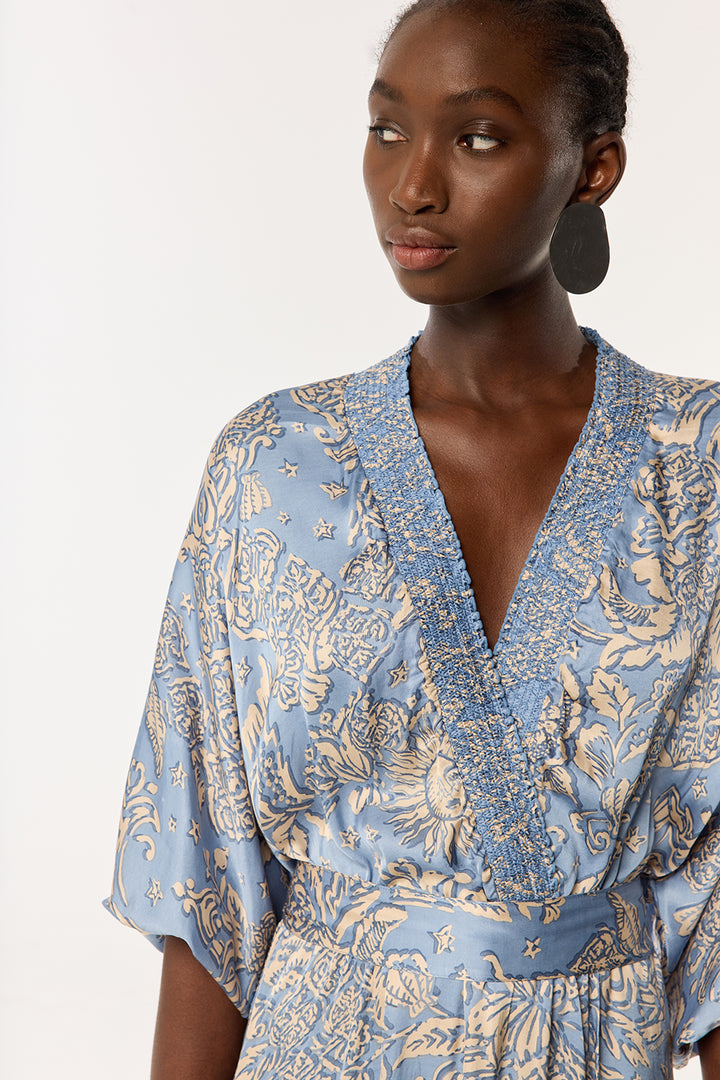 Robe Longue Celie - Blue Oriental Foulard