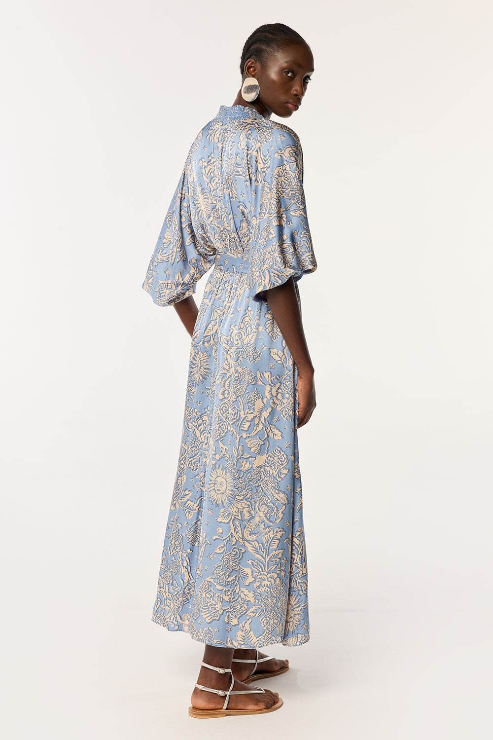 Long Dress Celie - Blue Oriental Foulard