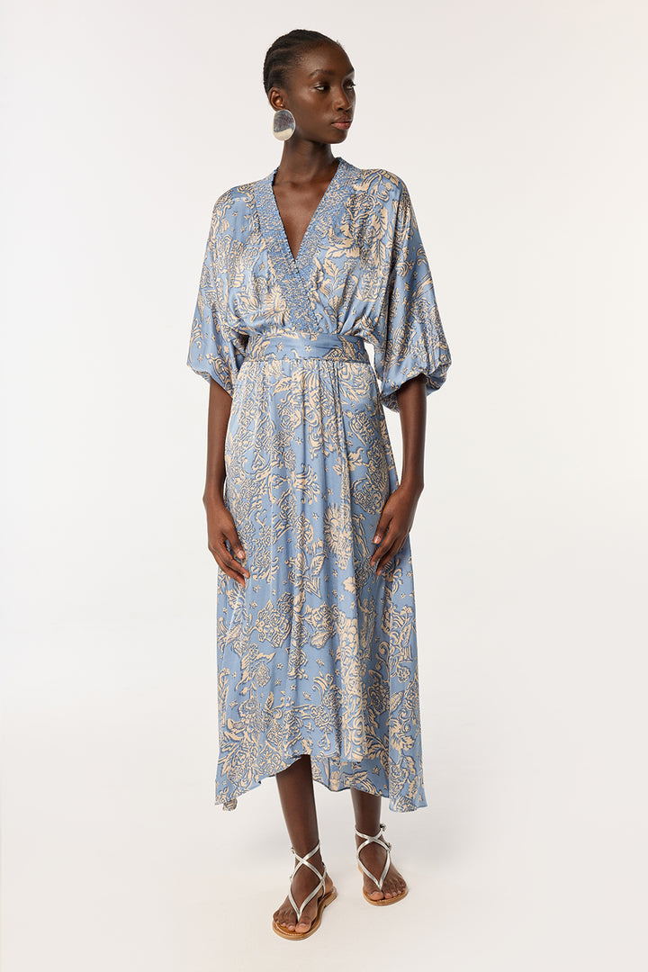 Robe Longue Celie - Blue Oriental Foulard