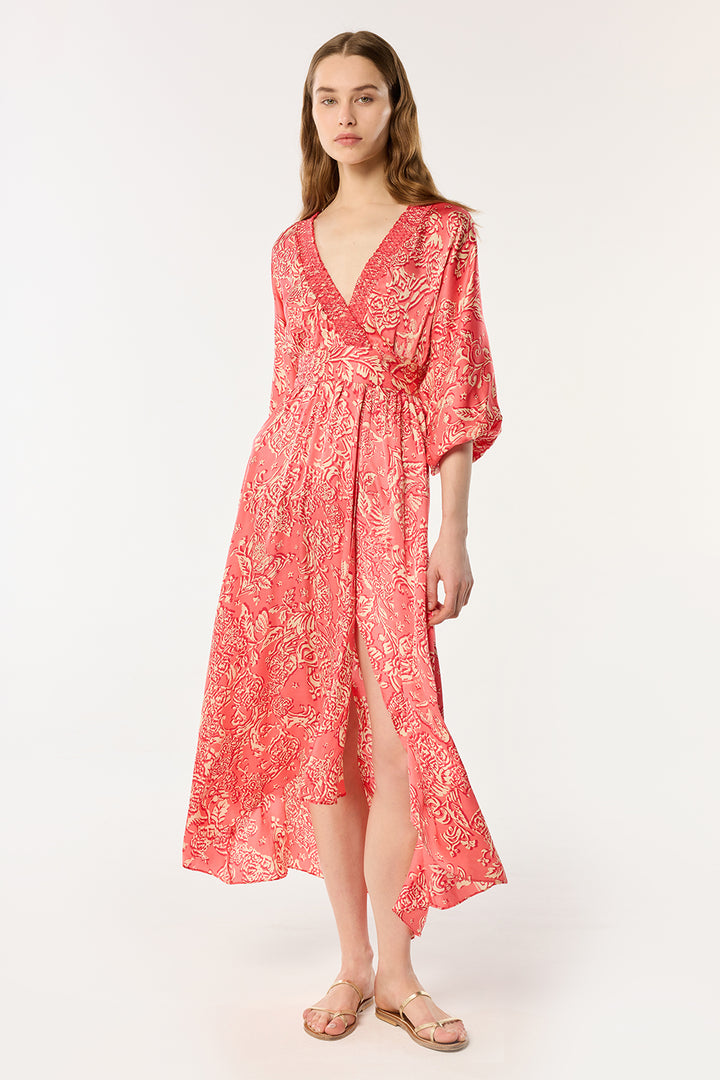 Robe Longue Celie - Pink Oriental Foulard