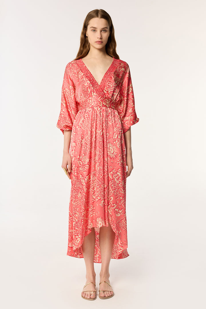 Long Dress Celie - Pink Oriental Foulard