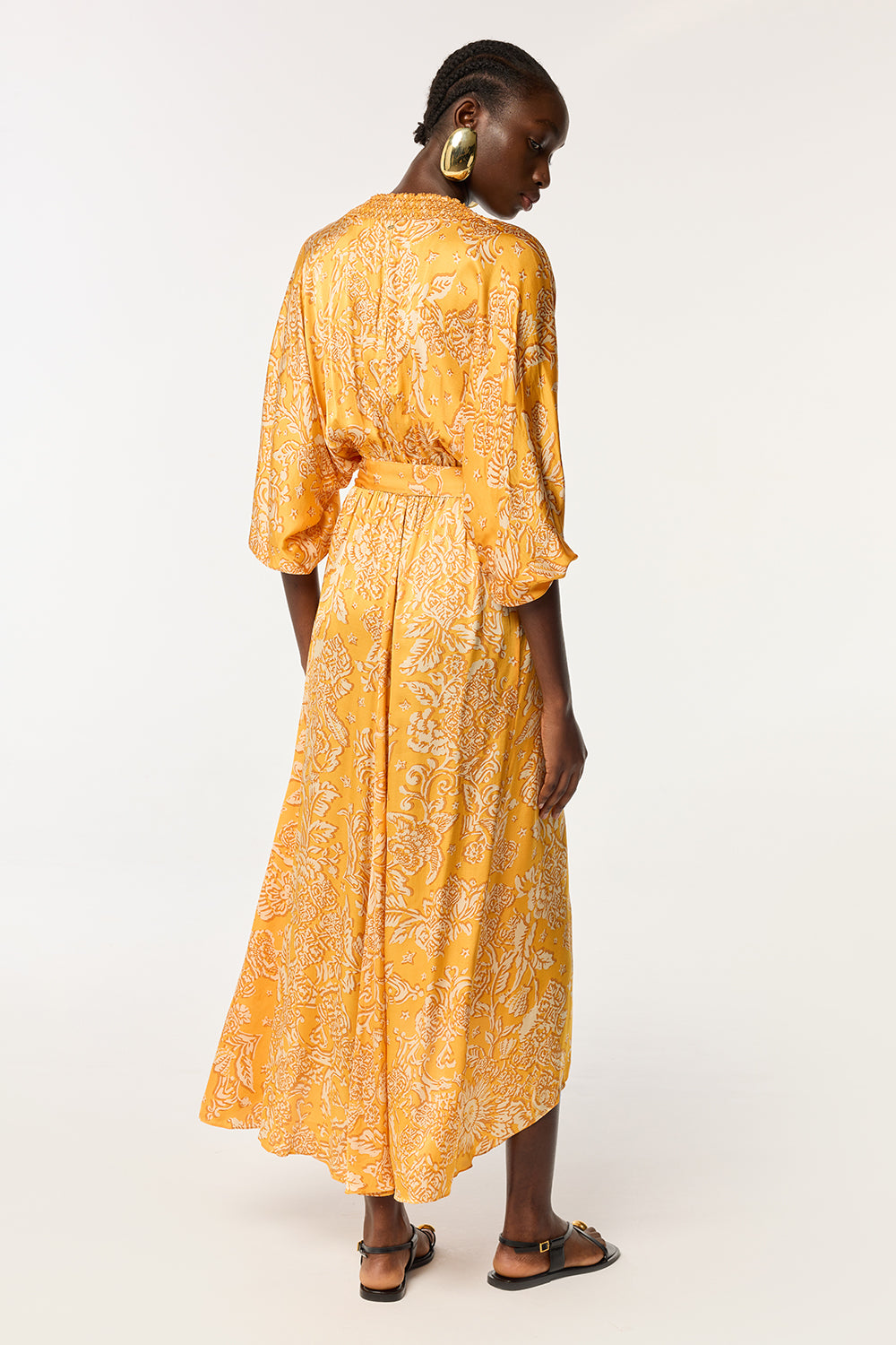 Long Dress Celie - Yellow Oriental Foulard