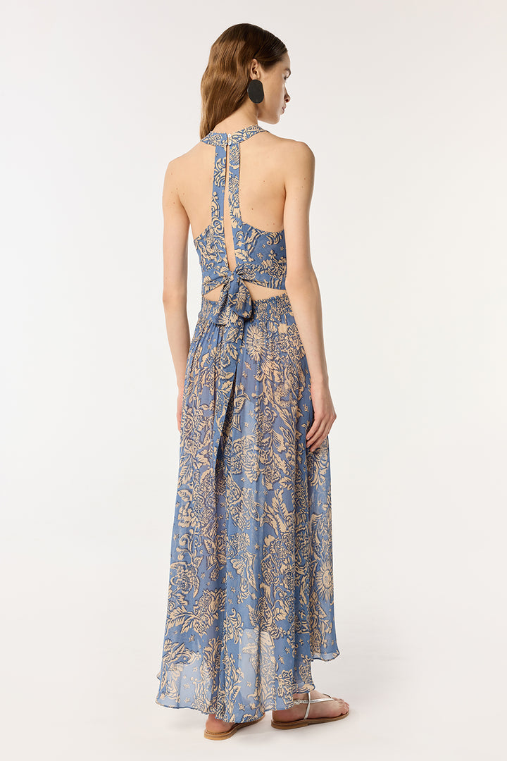 Long Dress Clea - Blue Oriental Foulard