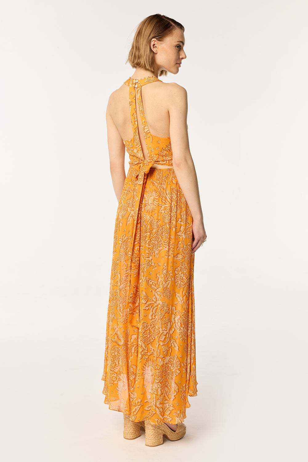 Long Dress Clea - Yellow Oriental Foulard