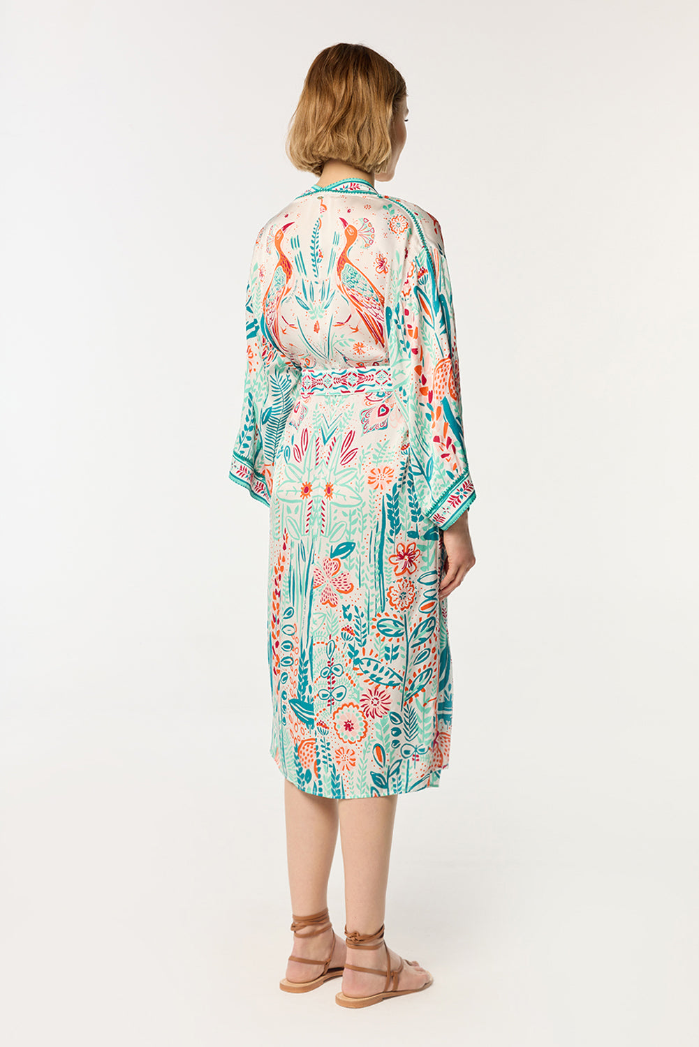 Long Kimono Erica - Mint Plum Bird Big