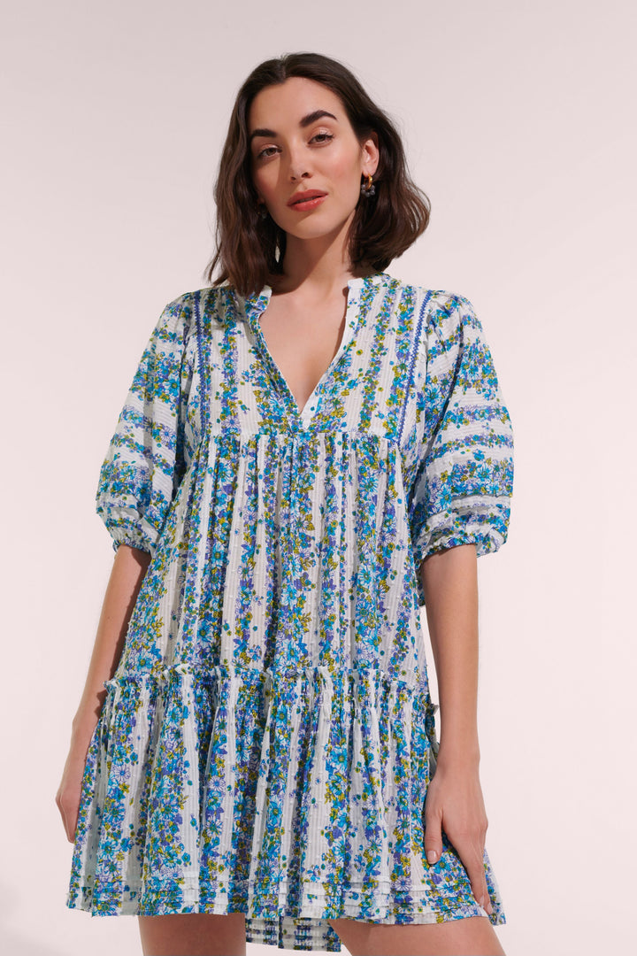 Mini Dress Aria - Blue Waves Flowers