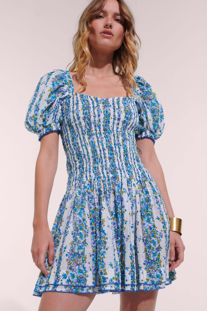 Mini Dress Bertha - Blue Waves Flowers