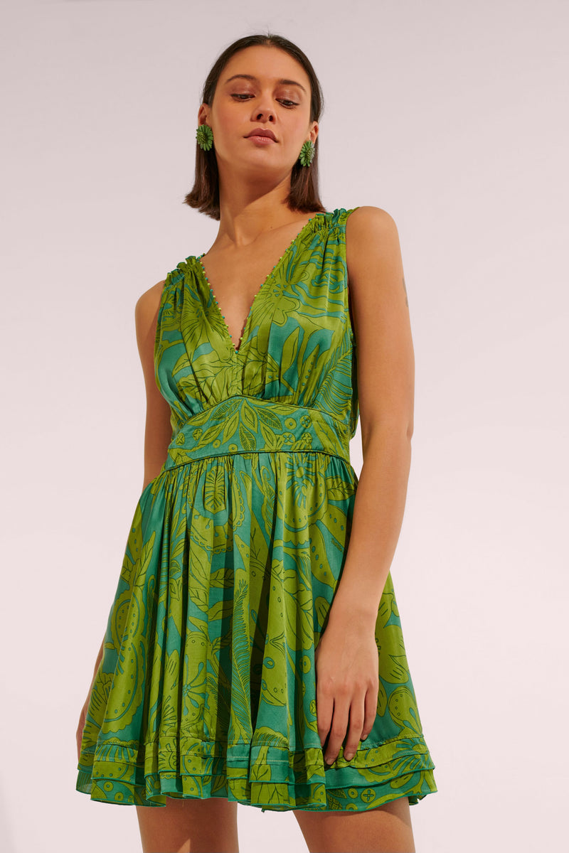 Mini Dress Bessie - Green Gauguin | Resort Collection | Poupette St Barth