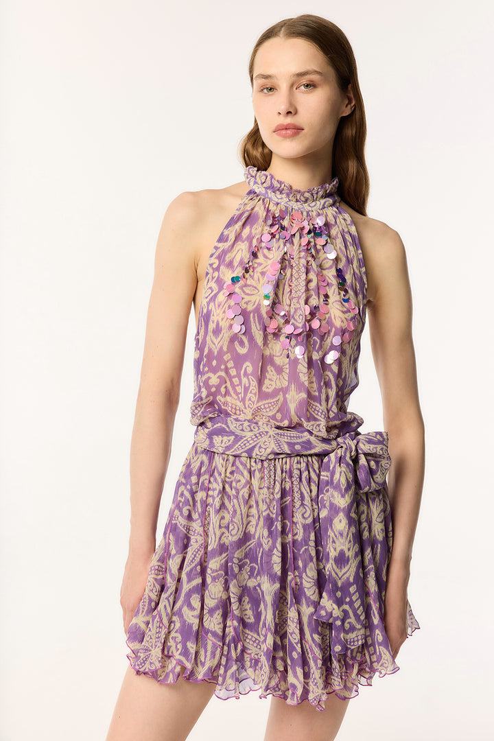 Robe Courte Bianca - Purple Macro Ikat