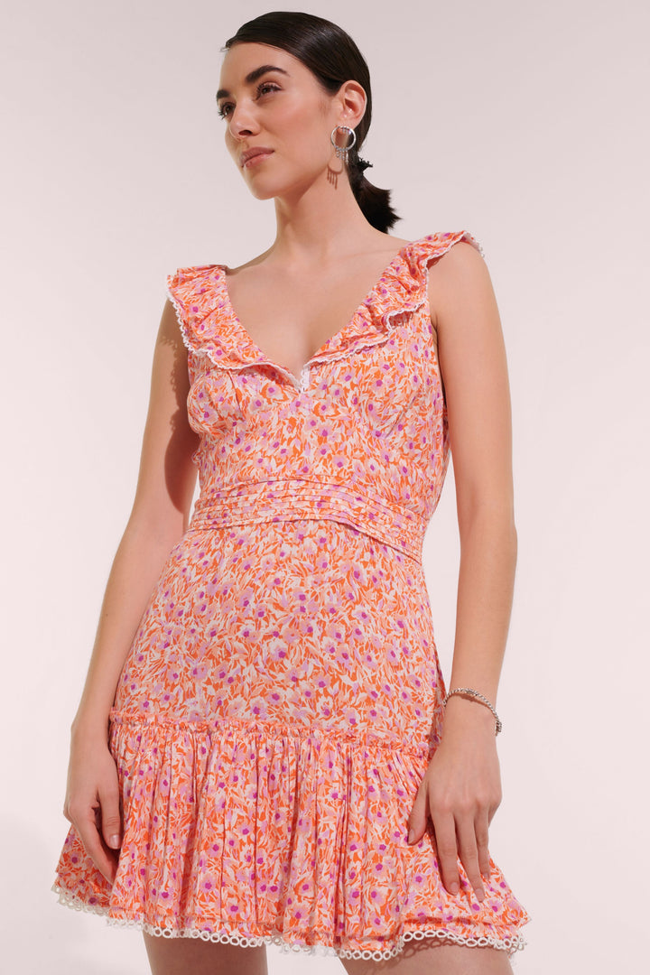 Mini Dress Bruna - Orange Ocean Flowers