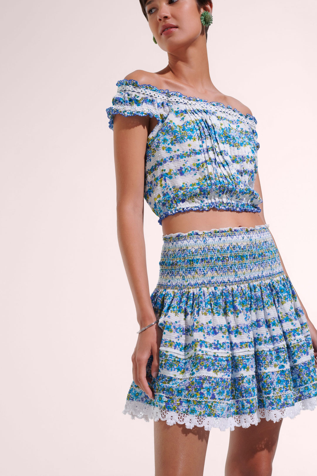 Mini Skirt Galia - Blue Waves Flowers