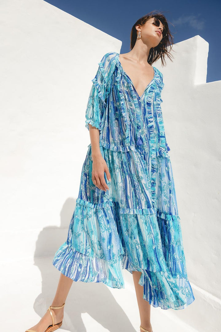 Midi Dress Amanda - Blue Tie Dye Rose