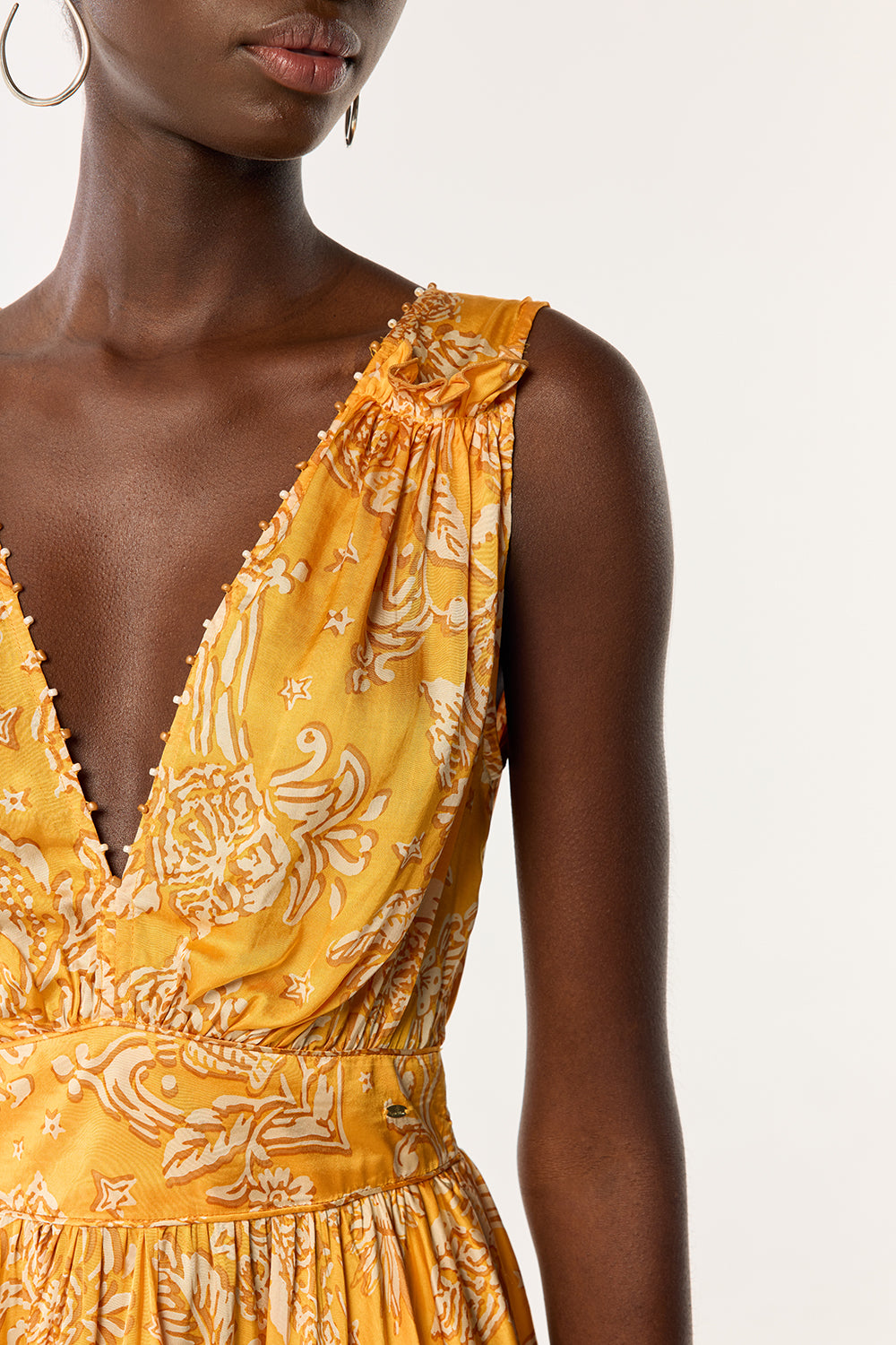 Mini Dress Bessie - Yellow Oriental Foulard