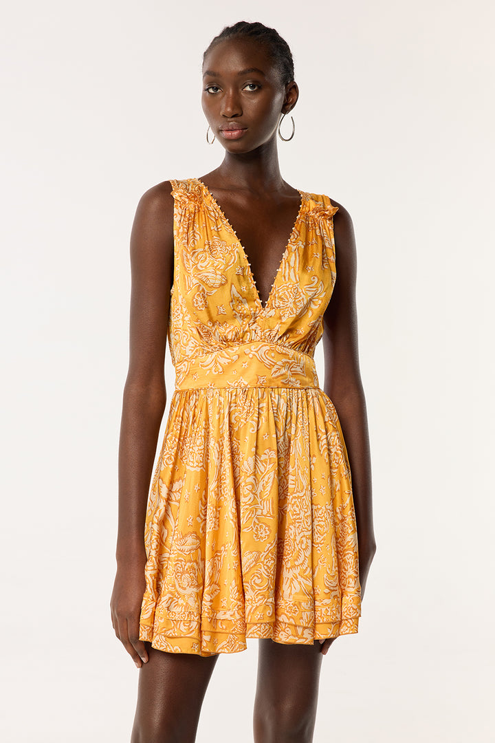 Robe Courte Bessie - Yellow Oriental Foulard