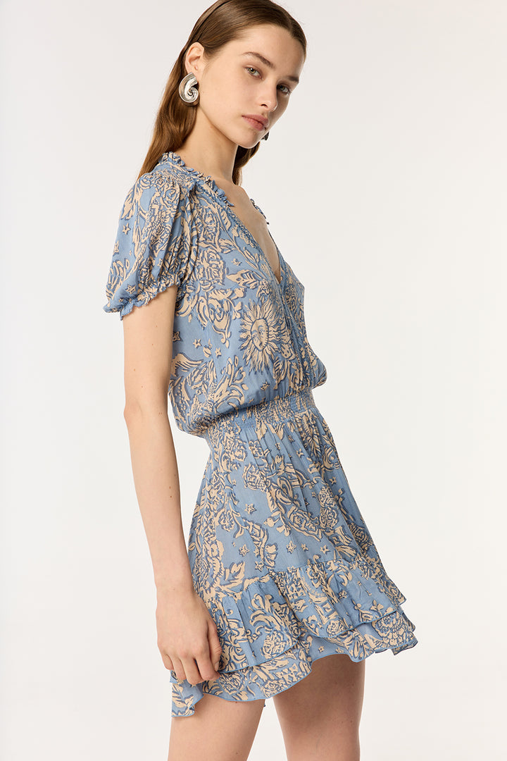 Mini Dress Bibi - Blue Oriental Foulard