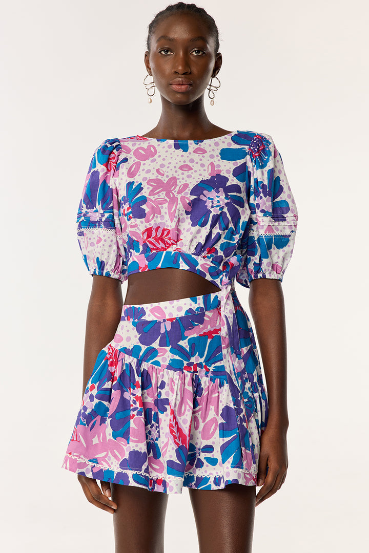 Robe Courte Chantal - Blue Artistic Flower