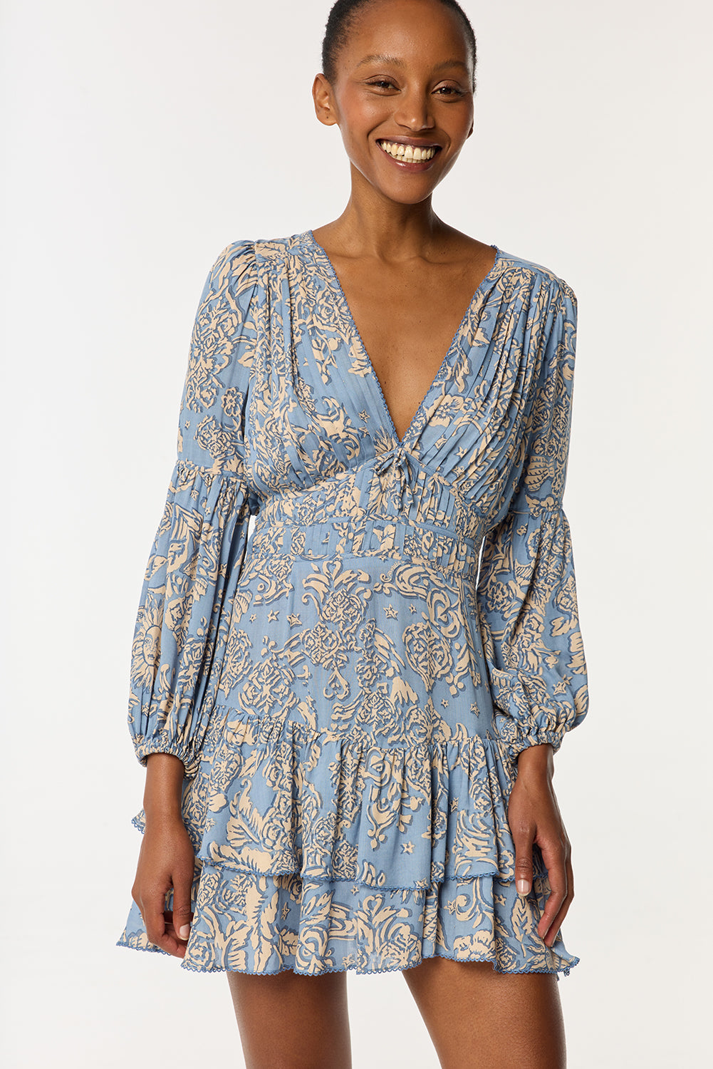 Mini Dress Chiara - Blue Oriental Foulard