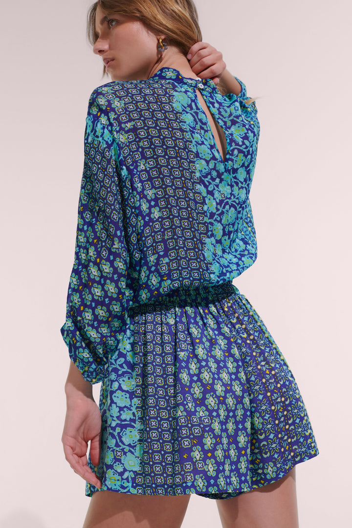 Short Jumpsuit Azia - Blue Verti Batik