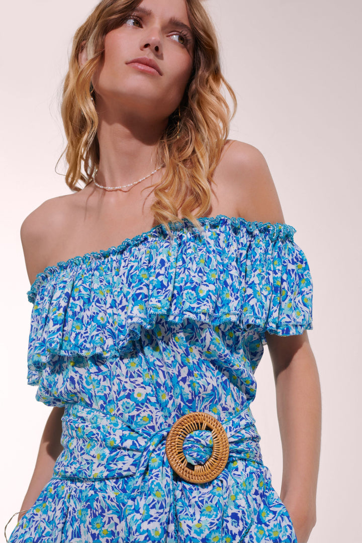 Short Jumpsuit Bella - Blue Ocean Flowers