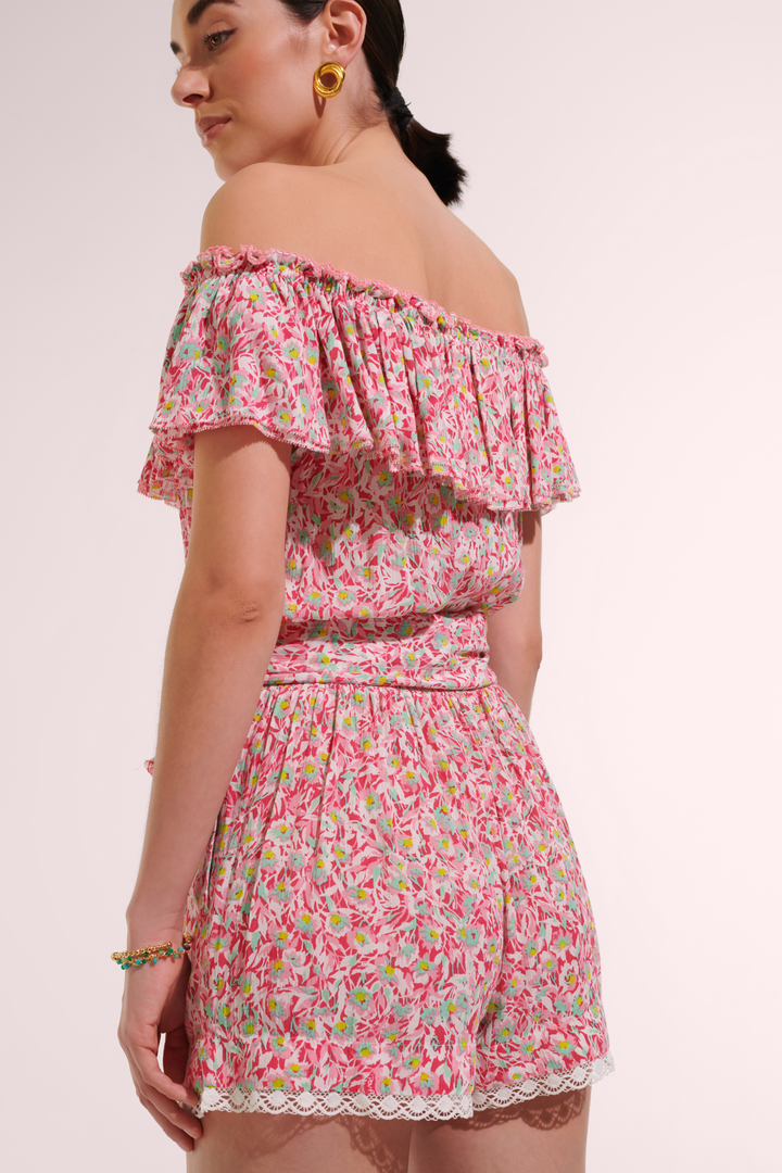 Short Jumpsuit Bella - Pink Ocean Flowers