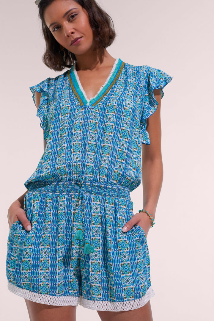 Short Jumpsuit Sasha - Aqua Coleus